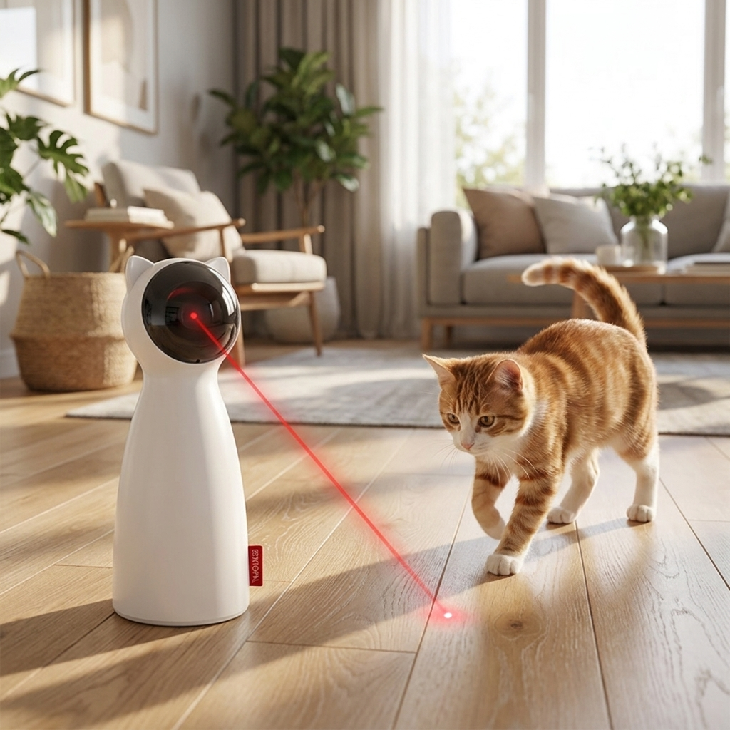 Cat chasing the Pawnest automatic laser toy